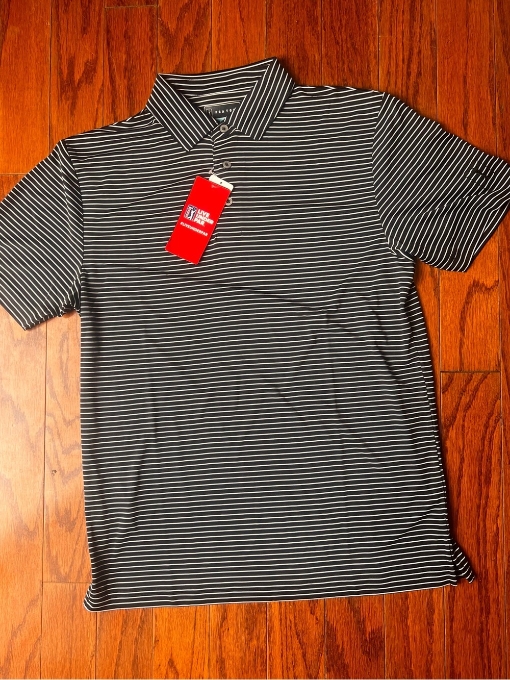PGA Tour Men's Striped Short Sleeve Polo Shirt Black White Size [Small] NWT